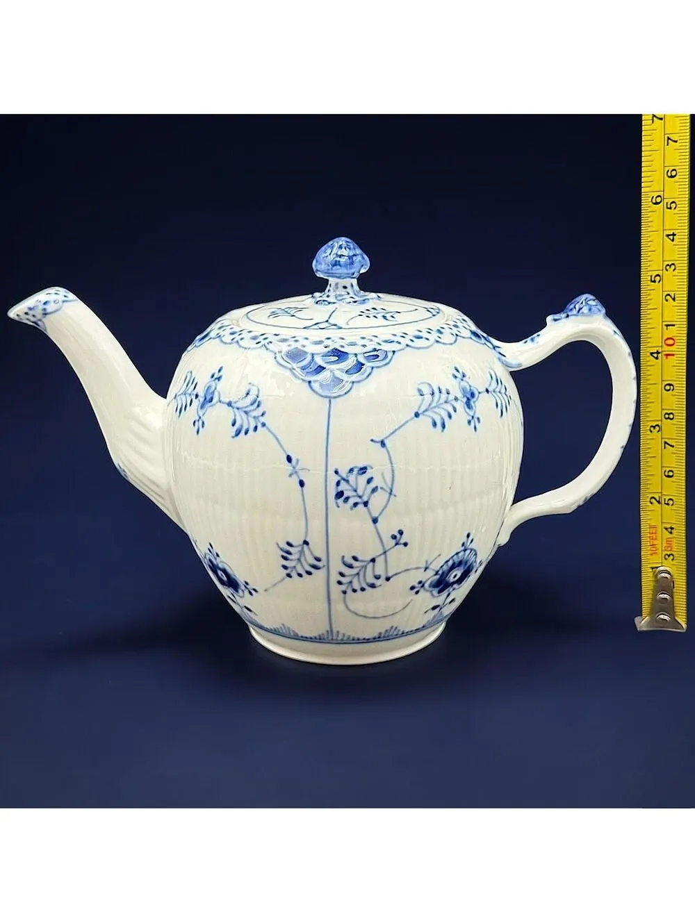 Vintage Royal Copenhagen Blue Fluted Plain Teapot #610 Denmark Porcelain Tea Pot